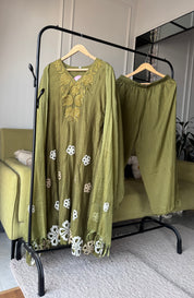 Mehek Aline  Mul Chanderi Dress- Mehndi Green