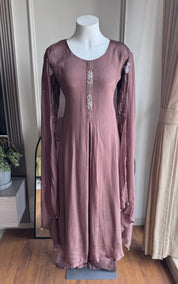 Rida Sequin Shell Work Anarkali  Dress- Coffee Brown