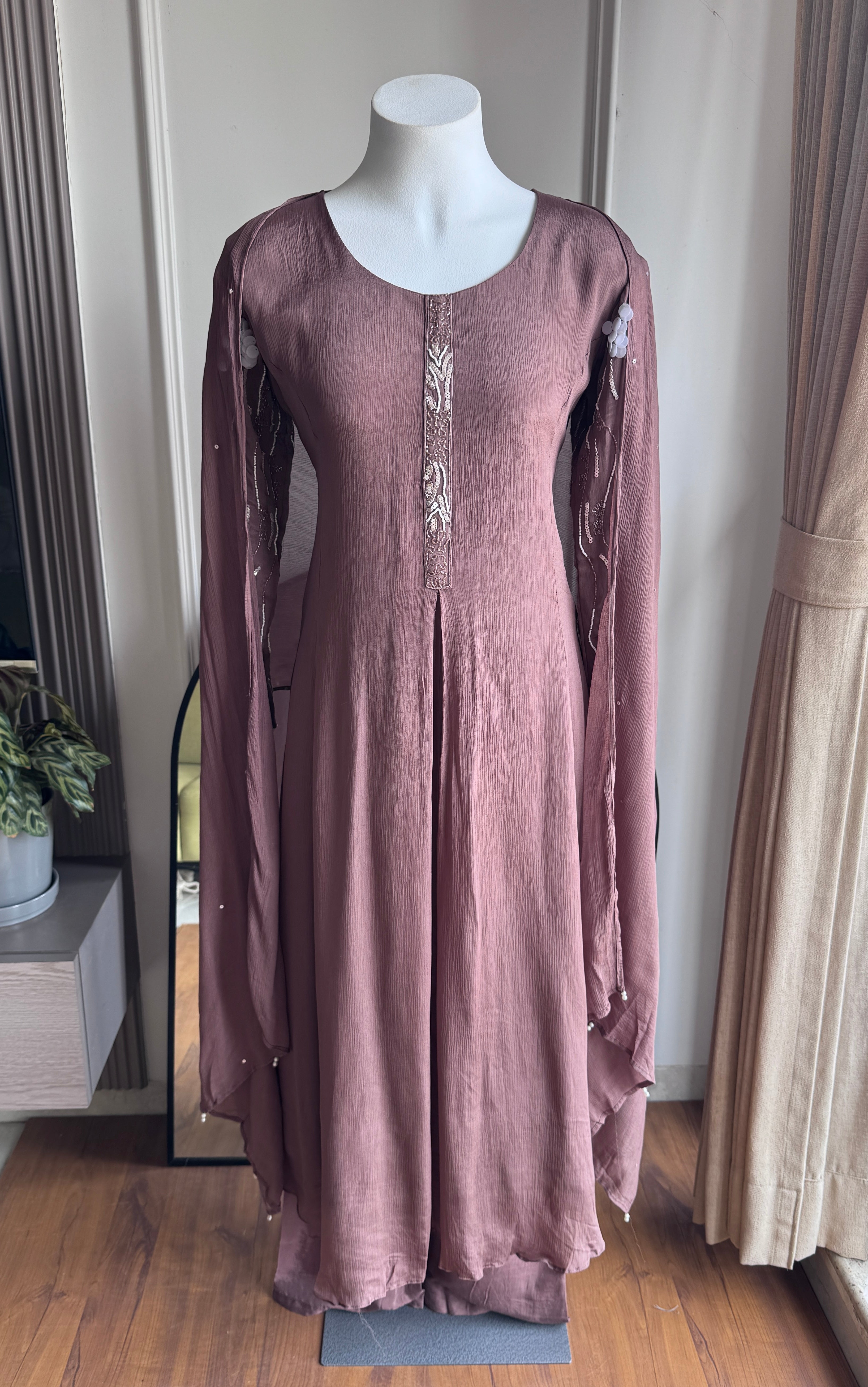 Rida Sequin Shell Work Anarkali  Dress- Coffee Brown