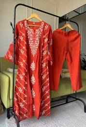 Zhalak Thread Work Side Cut Dress- Rust