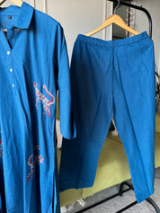 Cotton collared 2pc Set- Blue