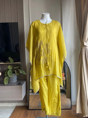 Ritika short kaftan with pants-lemon yellow