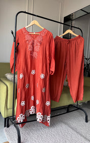 Mehek Aline Mul Chanderi Dress- Rust
