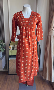 Pavithra Polka Dot Cotton Dress-Rust