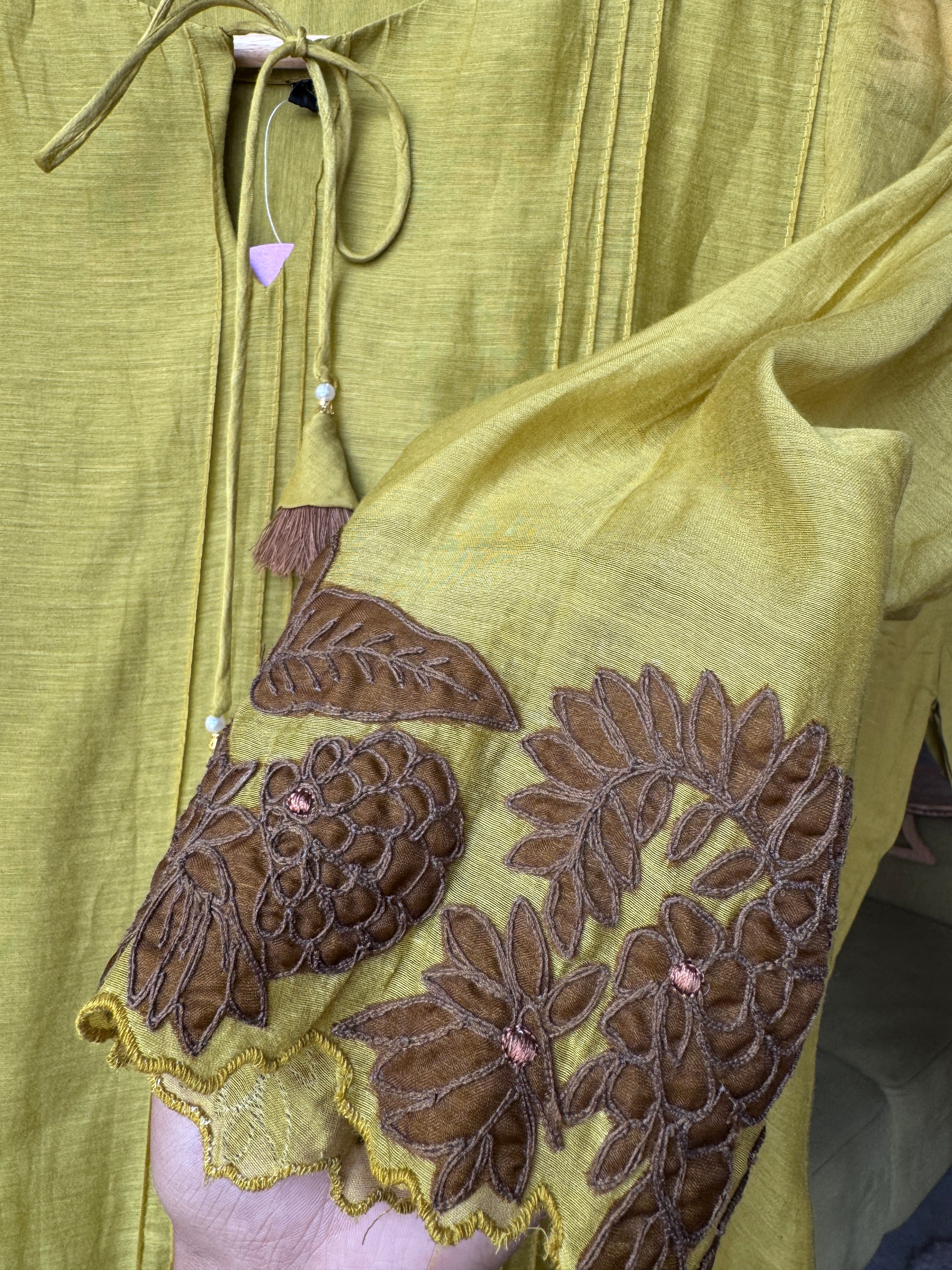 Chahat Embroided Cut Work Dress- Yellow