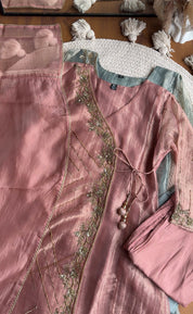 Khushi Handwork Angrakha Dress- Dusty Pink