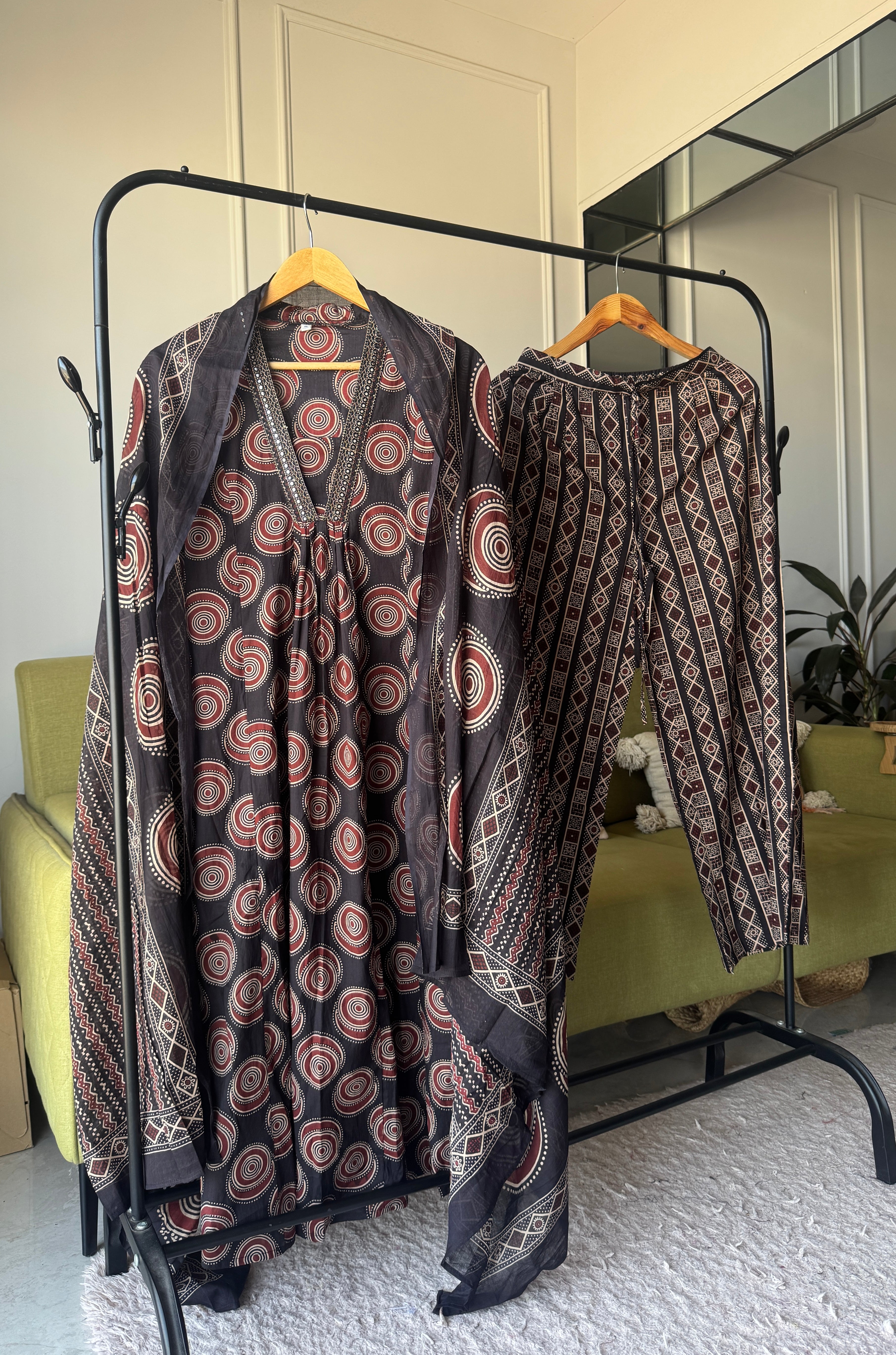 Veeral v neck Aline dress with palazzo and dupatta