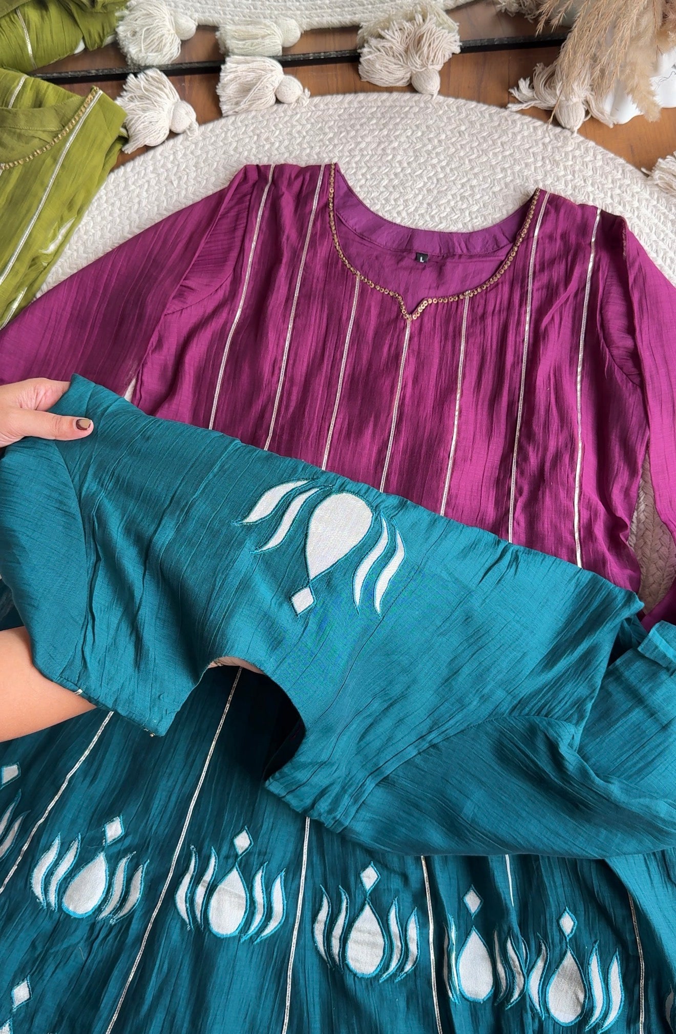 Surbhi Short Kurta Patchwork Applique Anarkali Dress- Blue