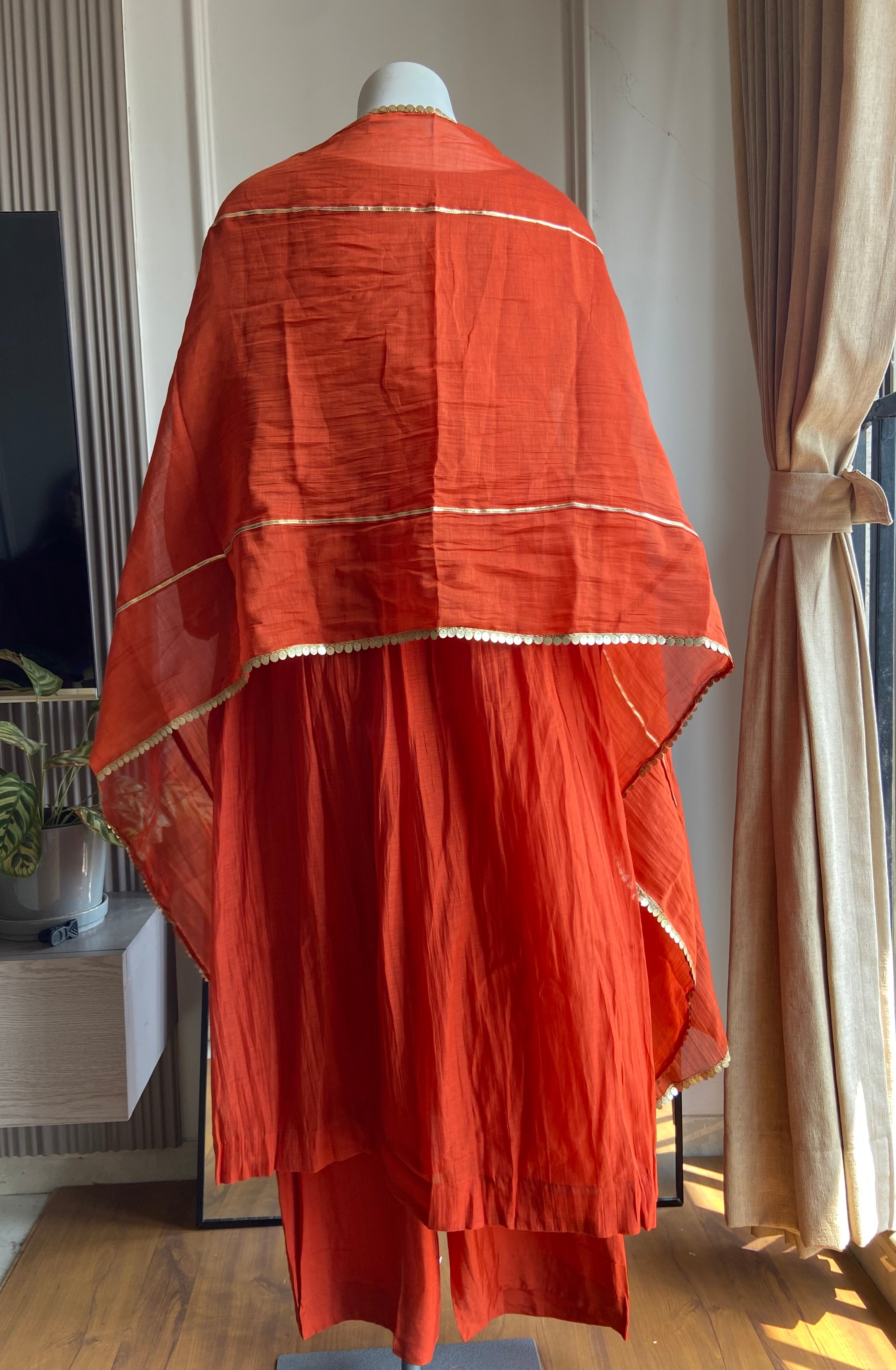 Reshma Handwork Round Neck Dress-Orange