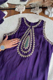 Raha Halter Neck Potli Neck Pure Handzardosi Dress- Purple
