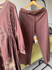 Sarika Cotton Print Dress- Brown