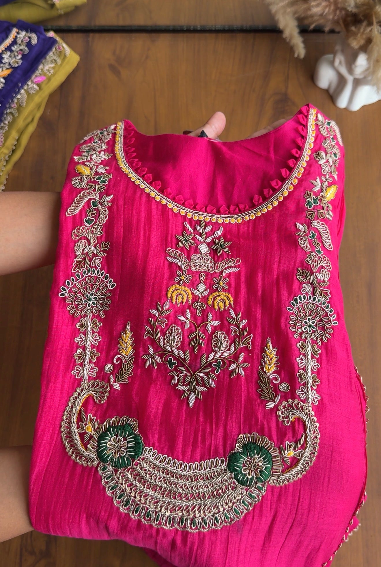 Tara Contrast Bandhej Dupatta Pure zardosi Dress-Pink