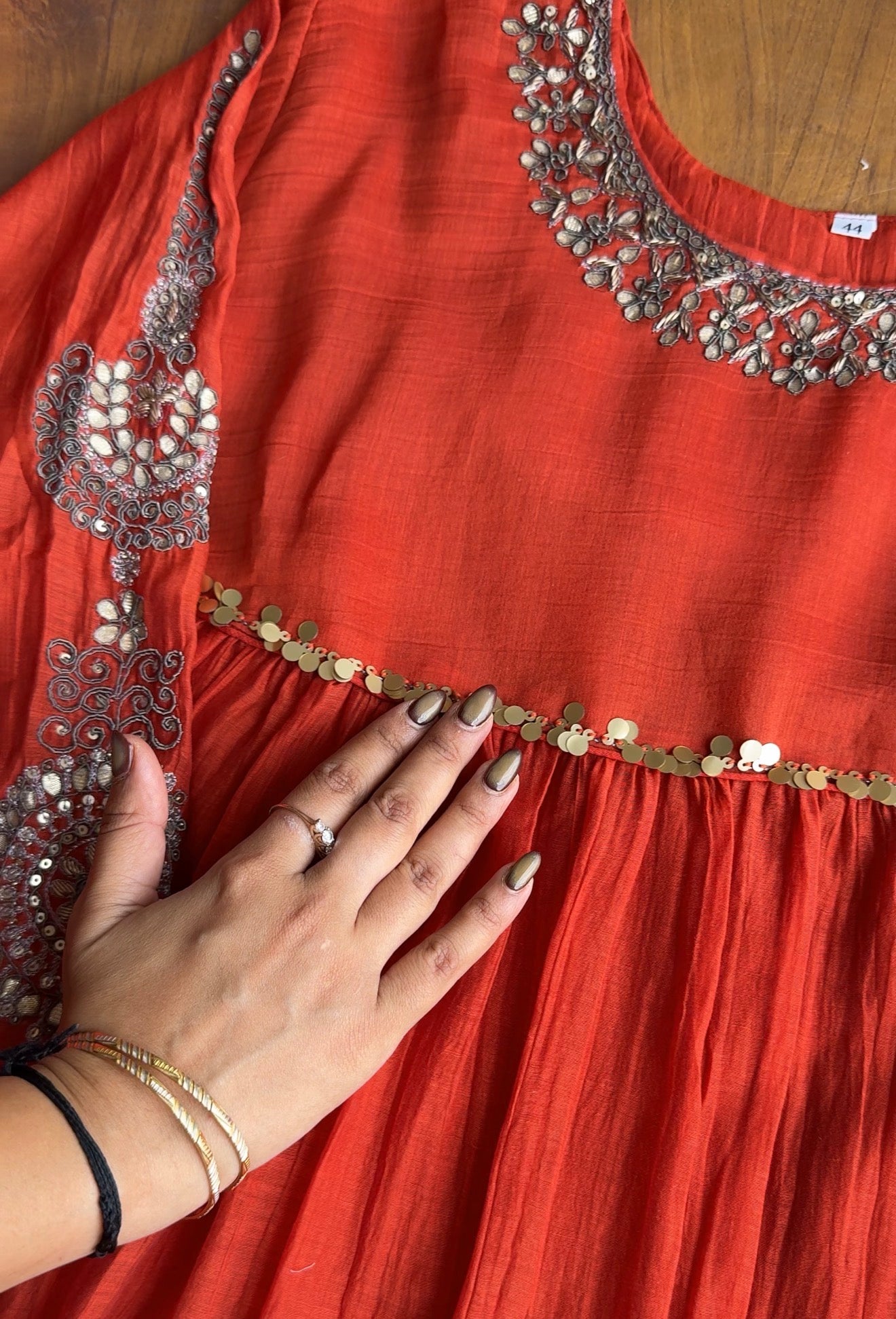 Reshma Handwork Round Neck Dress-Orange