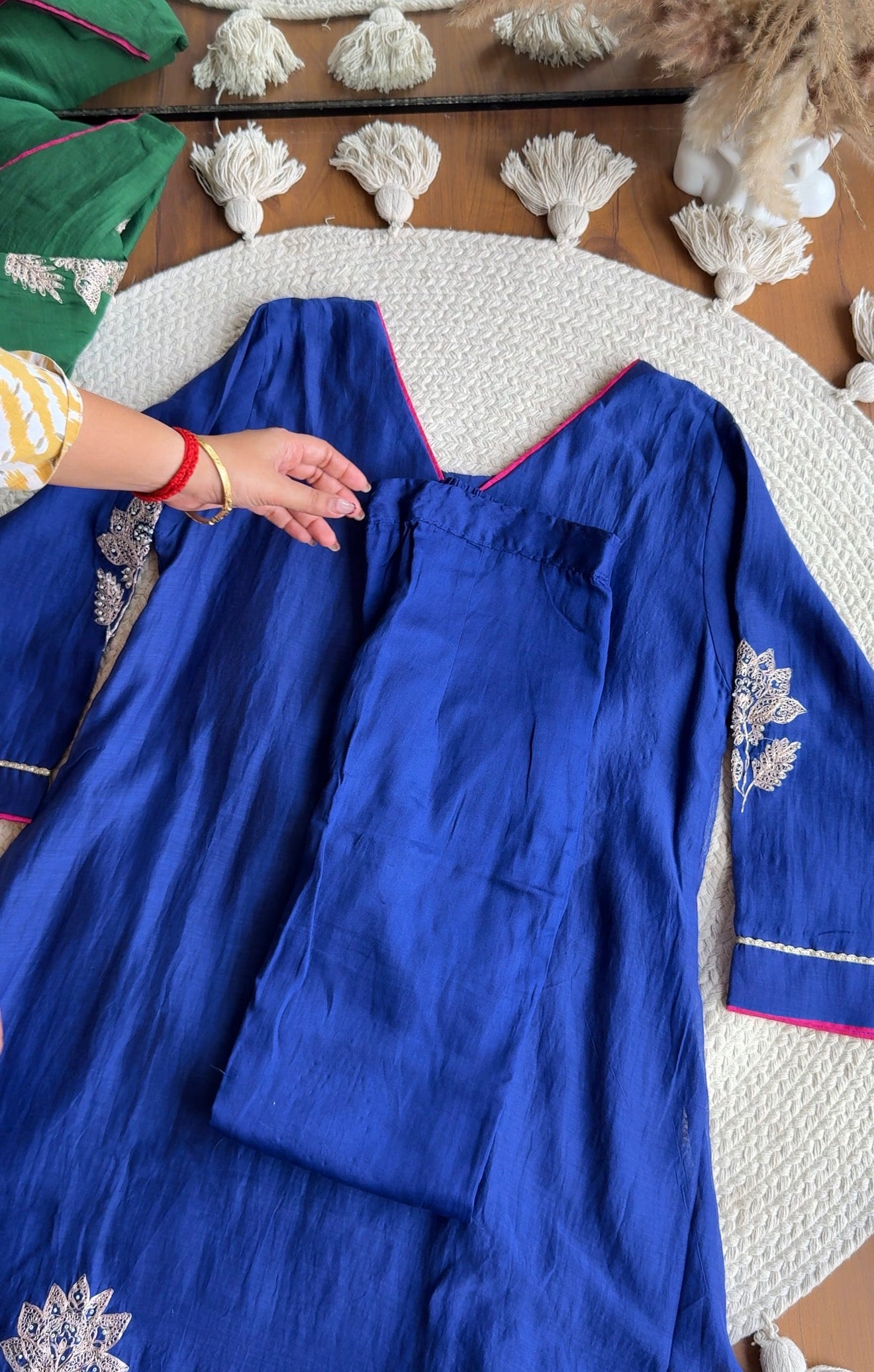 Charvi Contrast Dupatta Mul Chanderi Dress- Royal Blue