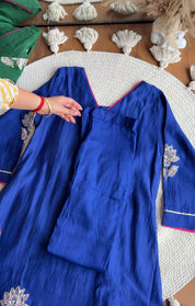 Charvi Contrast Dupatta Mul Chanderi Dress- Royal Blue