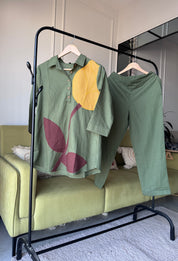 Arti Embroided Cotton Coord Set- Green