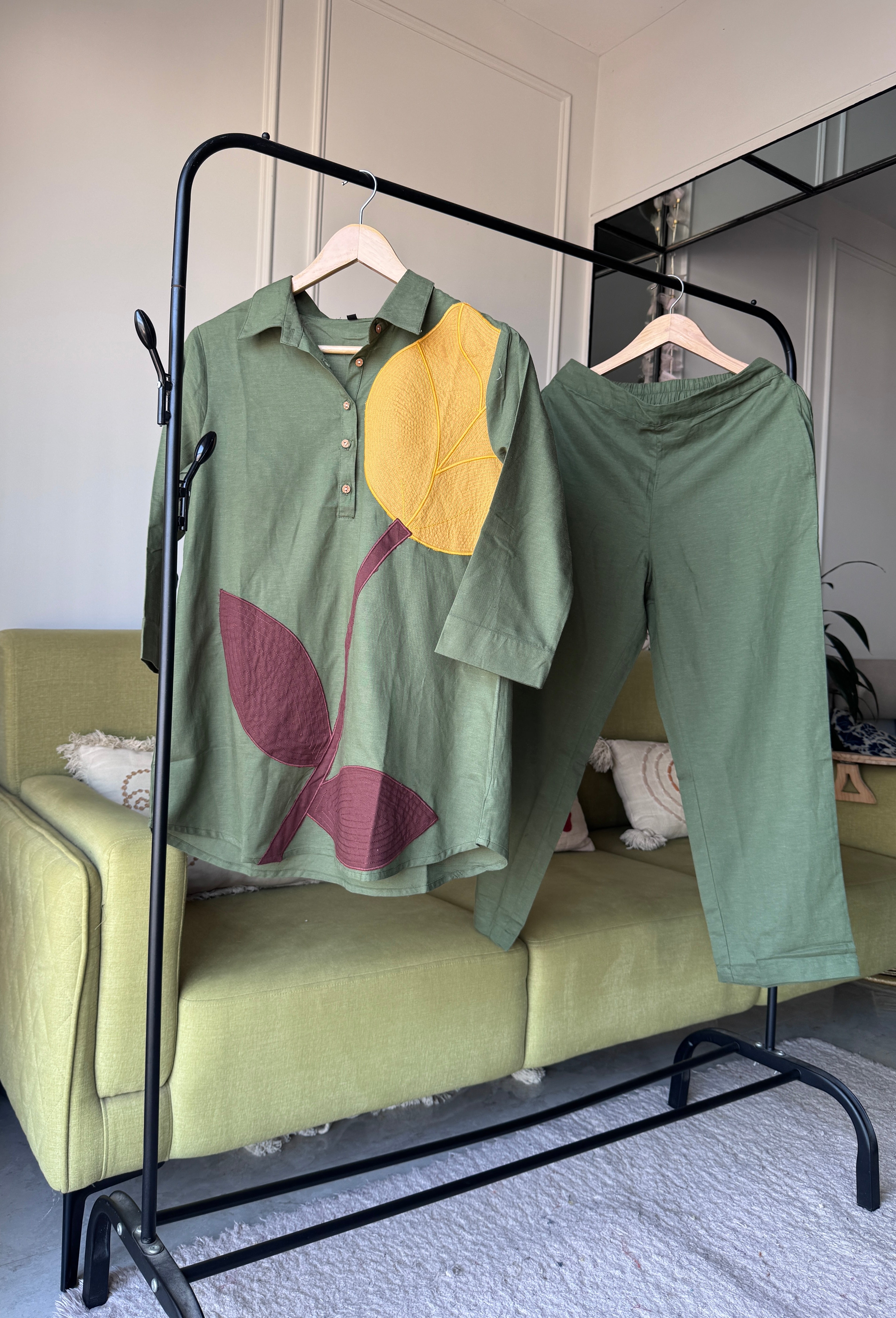 Arti Embroided Cotton Coord Set- Green