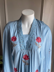 Suman hand printed cotton dress- powder blue