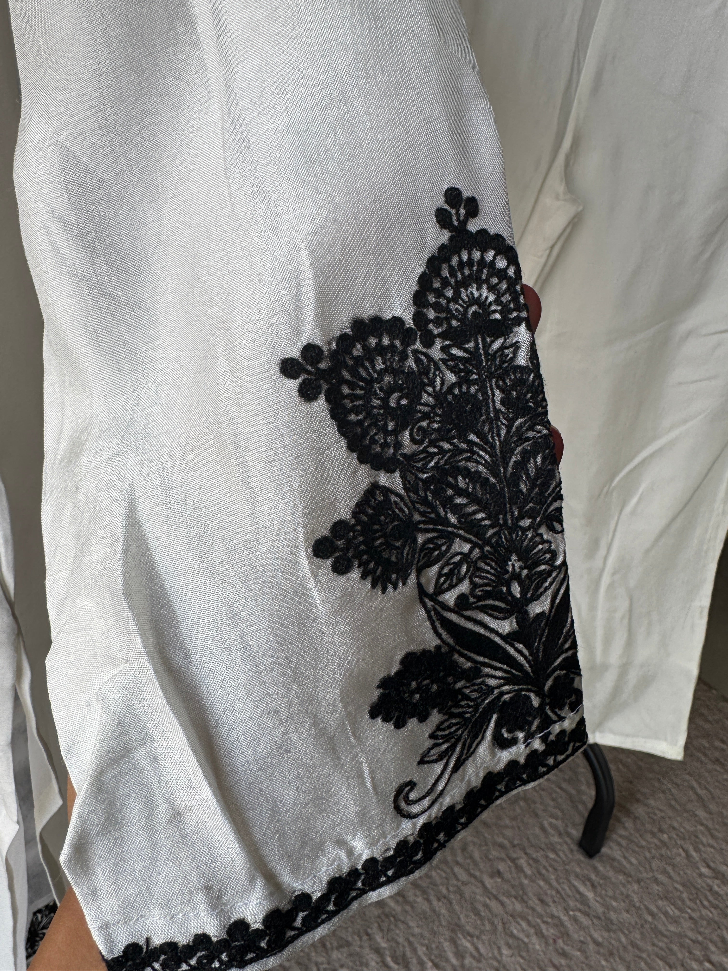 Urvi Russian Silk Embroided Dress- White