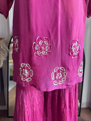 Esha Handwork Short Kurta Sharara Dress-Pink (Make to Order)
