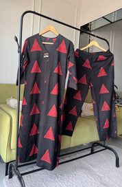 Aachal Print Cotton Dress- Black