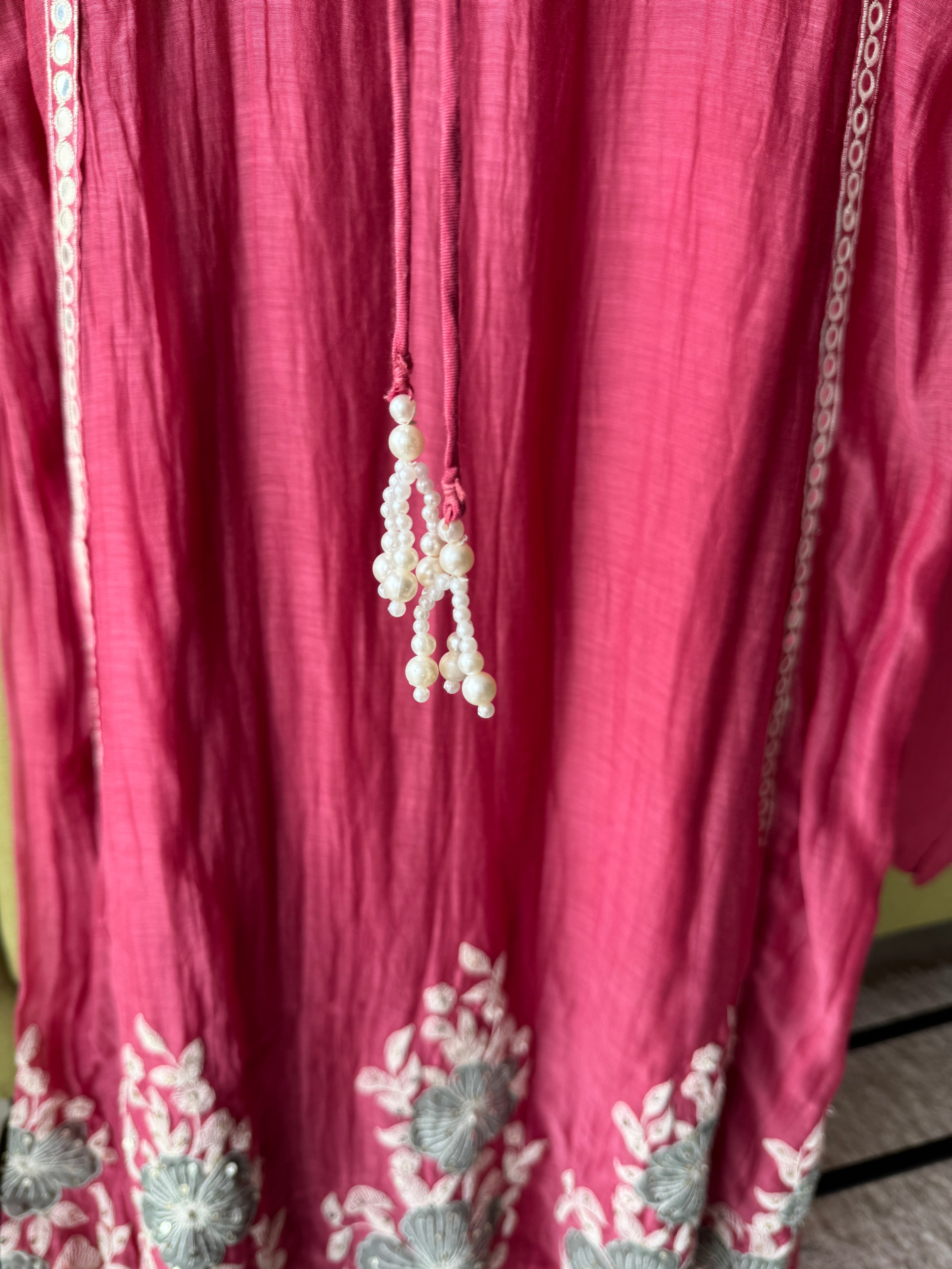 Madhavi Mul Chanderi Cross Cross Neck Handwork Dress