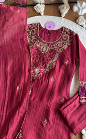 Shama Hand  Zardoshi Aline Dress- Maroon