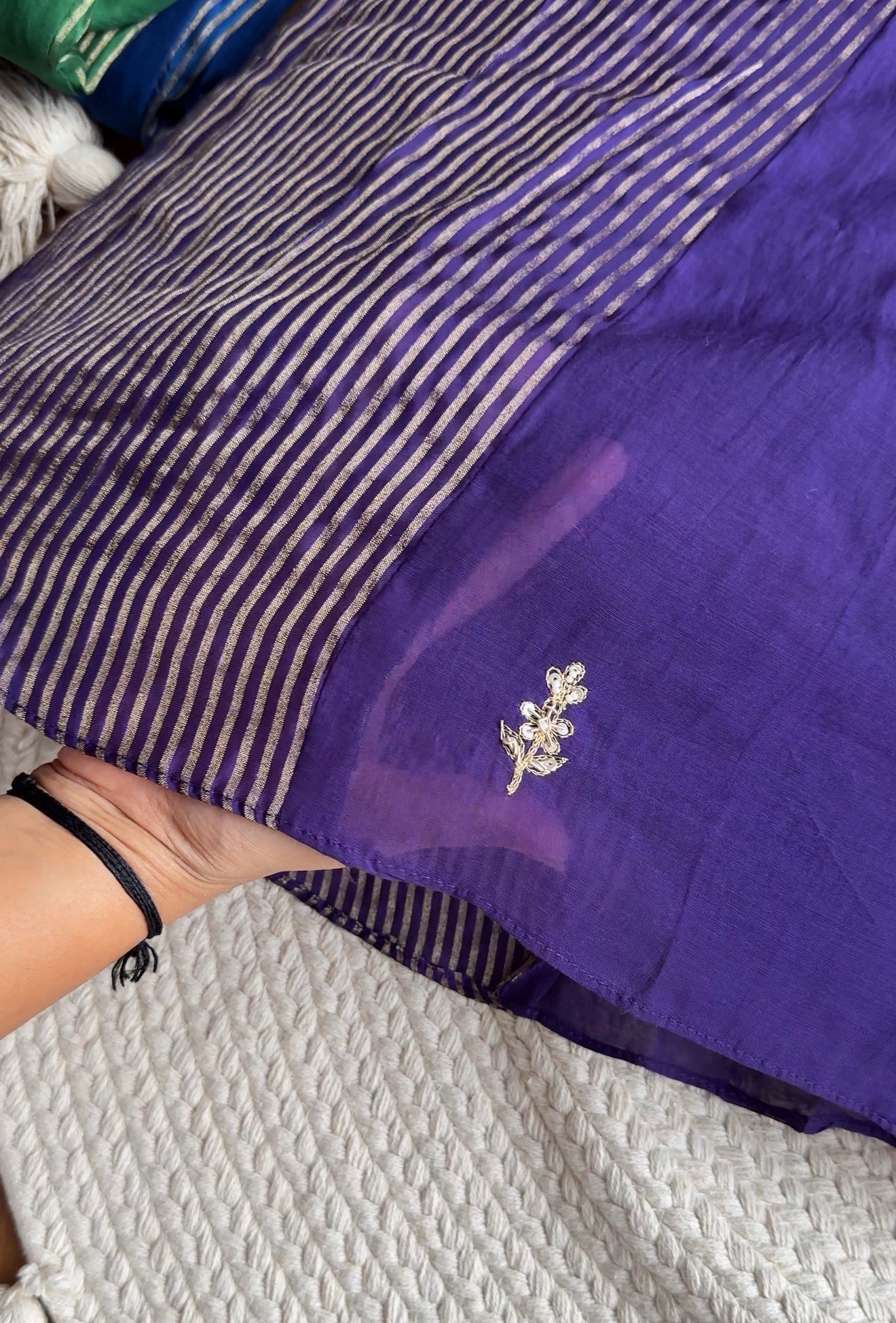 Sunaina Striped Tissue with Mul Chanderi Dress- Purple