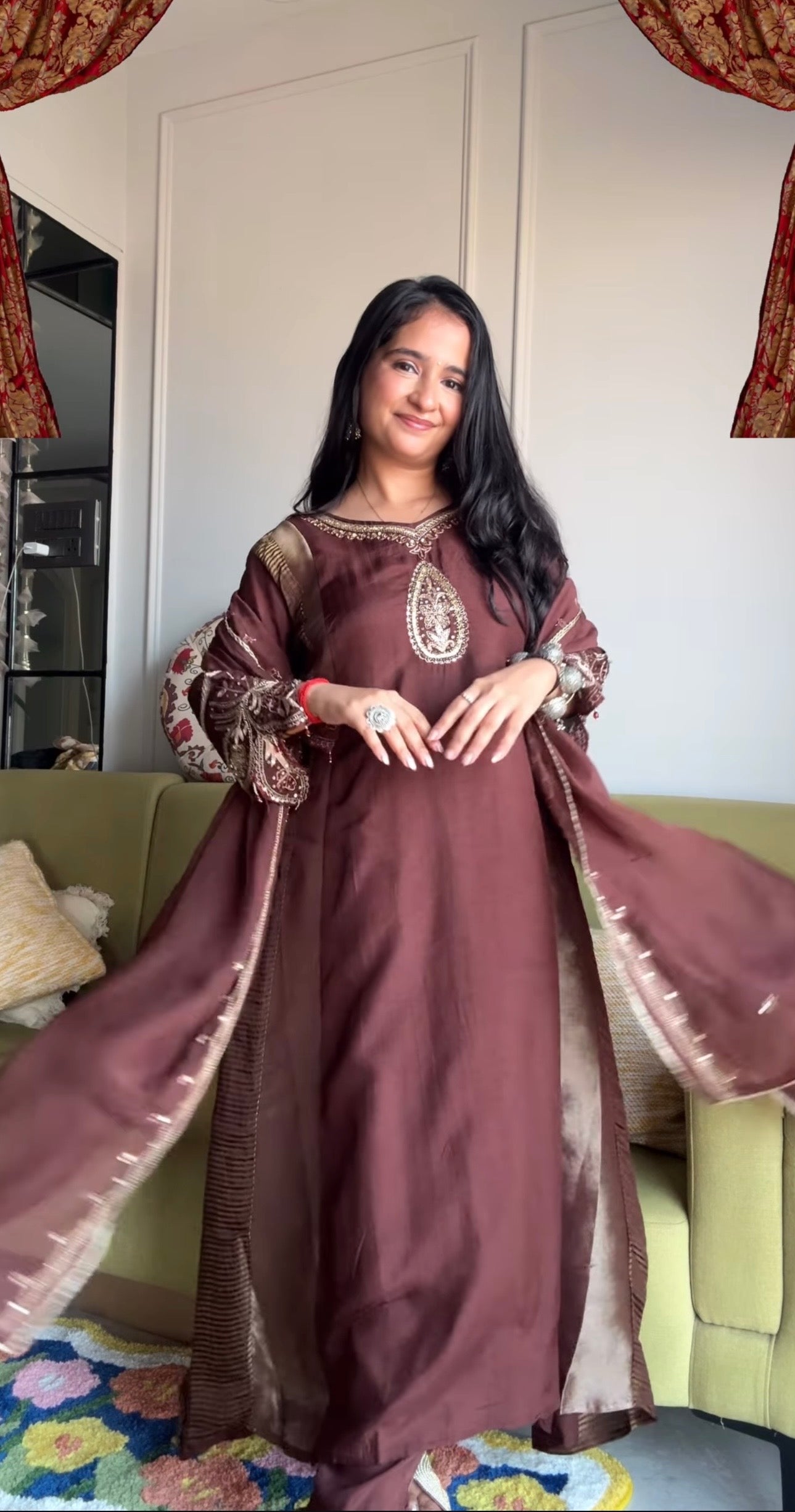 Priya Mul Chanderi With Handwrok Dress- Brown