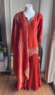 Tanisha Short Kurta Handwork Plazzo - Rust