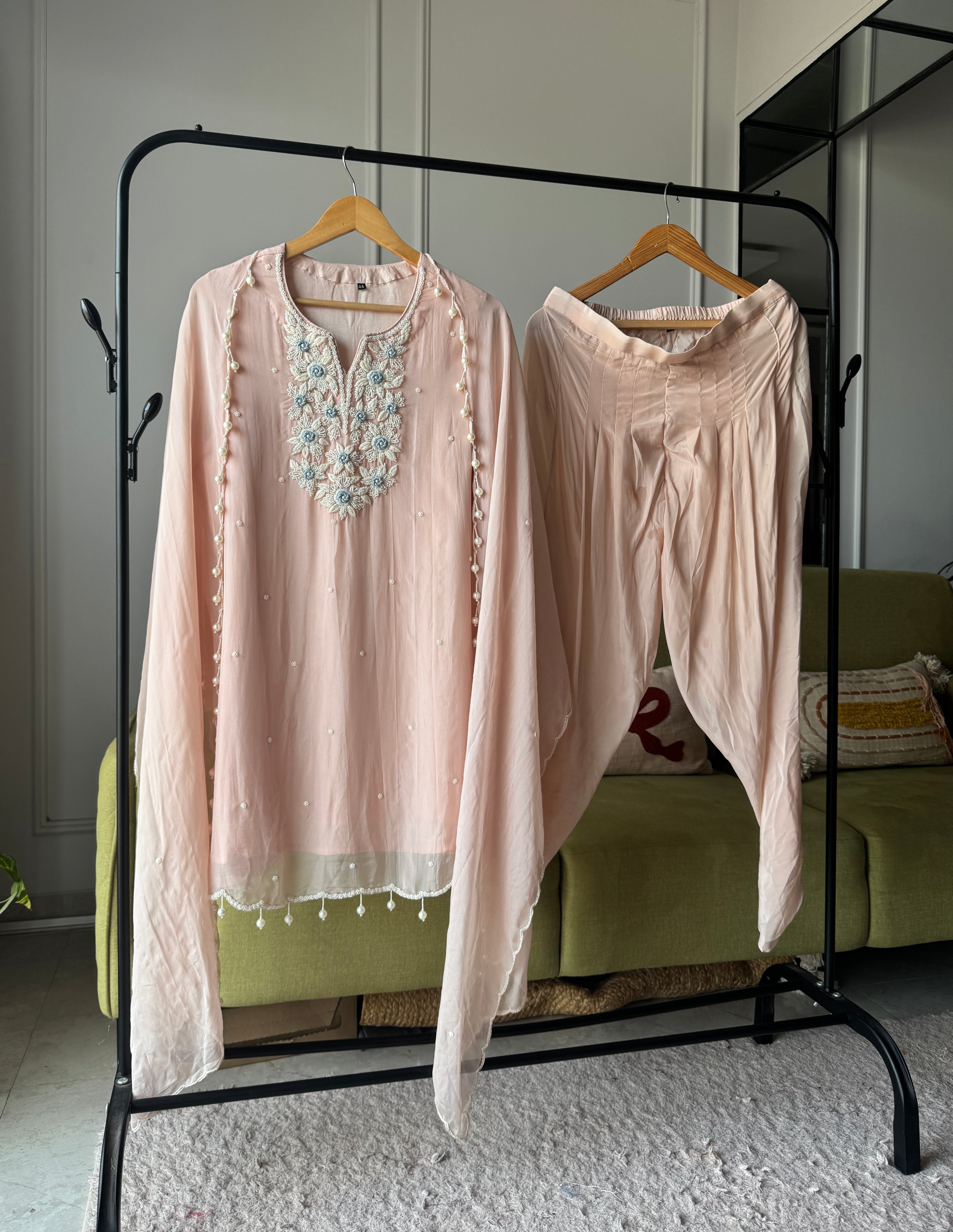 Kashish dangling pearl detailing dress with tulip pants