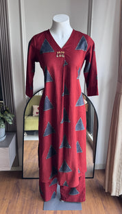 Aachal Print Cotton Dress- Red
