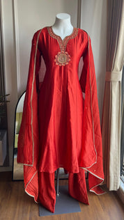 Nayra Handwork With Farshi Pant  Dress- Rust