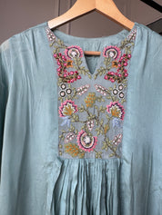 Dimple Chinon Handwork Dress- Powder Blue