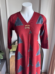 Aachal Print Cotton Dress- Red
