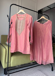 Apurva Handwork Zardoshi Work Plazzo Set- Peach (Make To Order)