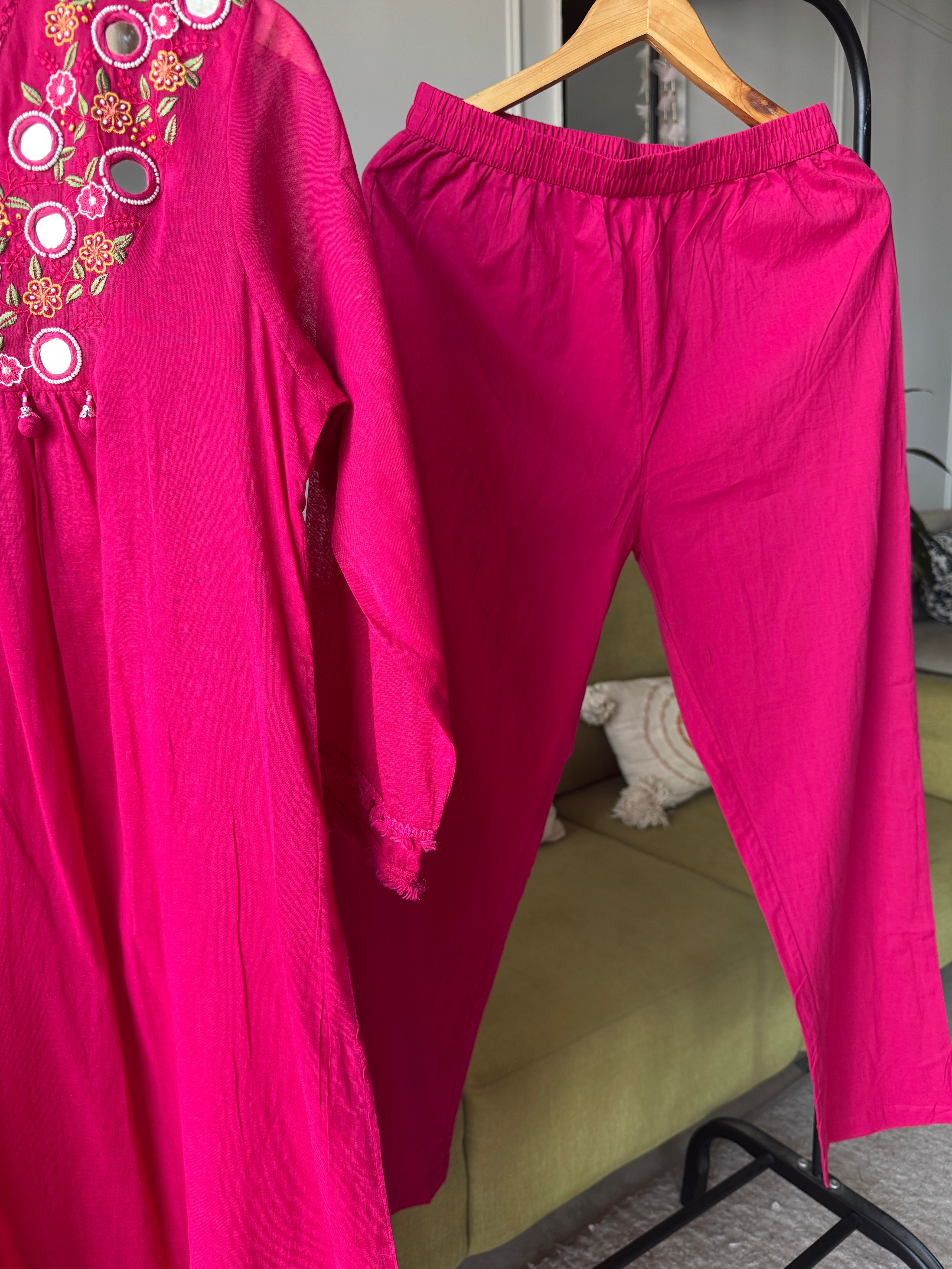 Radhika Embroided Mul Cotton Dress- Pink