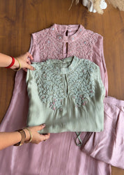 Radhika hand work high neck Coords- Powder Green