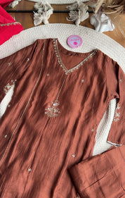 Akshara Hand Work Aline Dress- Brown