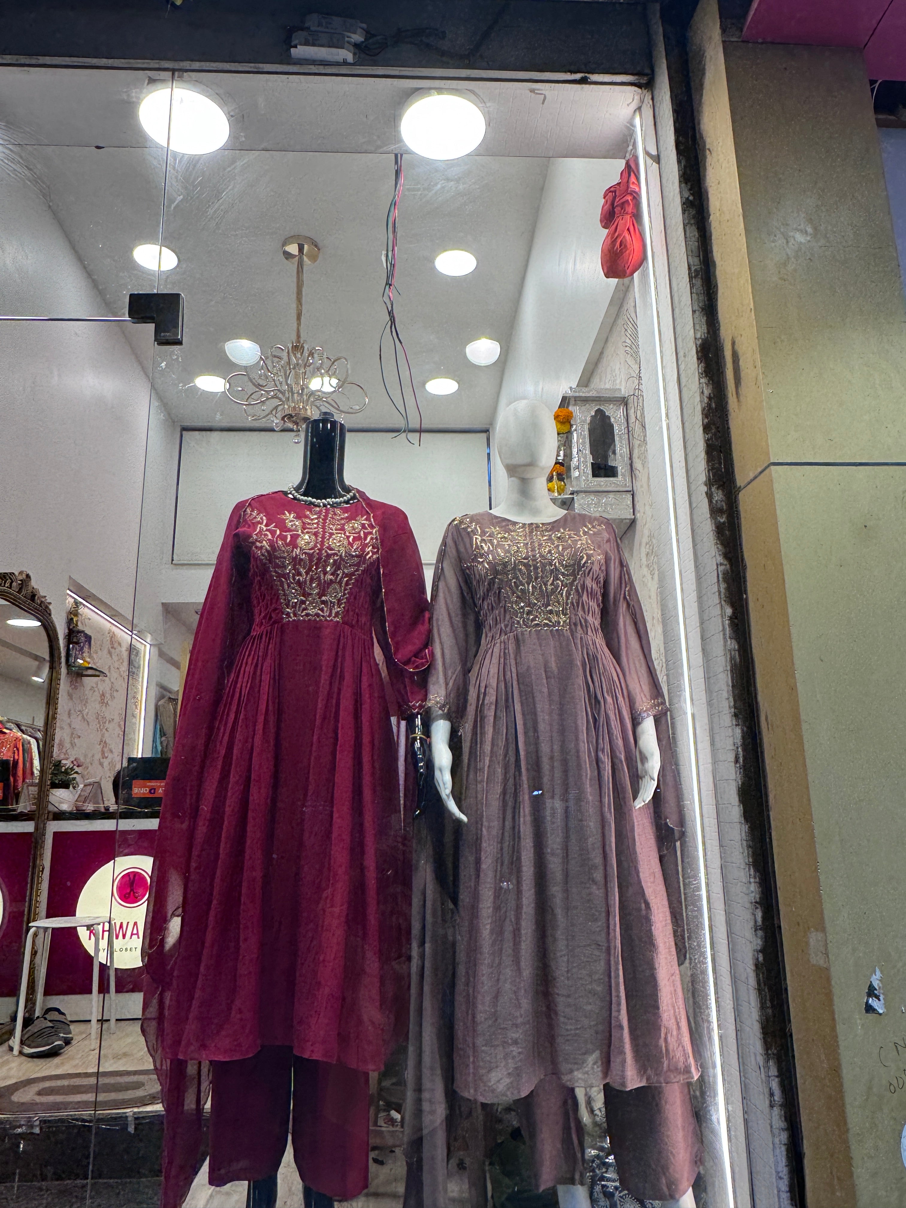 Rita Mul Chanderi Handwork Dress- Brown
