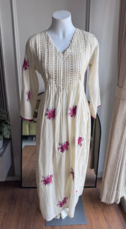 Jeevika embroidered mul cotton dress- White
