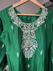 Rajvi Handwork Short Kurta With Plazzo Set- Green