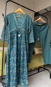 Niyati Cotton Anarkali Dress- Blue