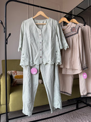 Neha Cut Work Coord Set- Mint Green