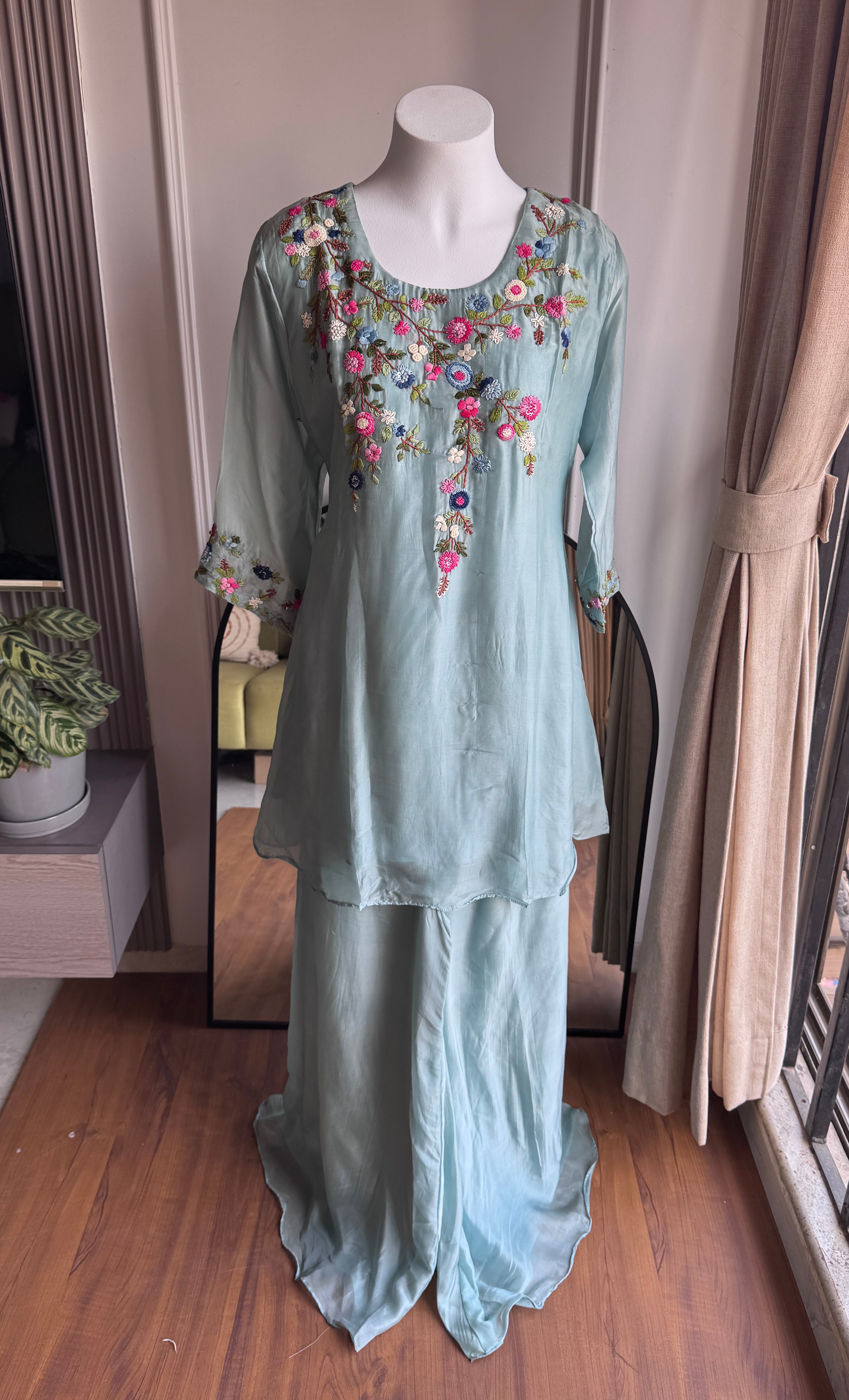 Devika Embroided Dress- Sky Blue (Make to Order)