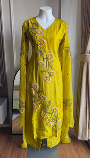 Grishma Embroided Dress- Lemon Yellow