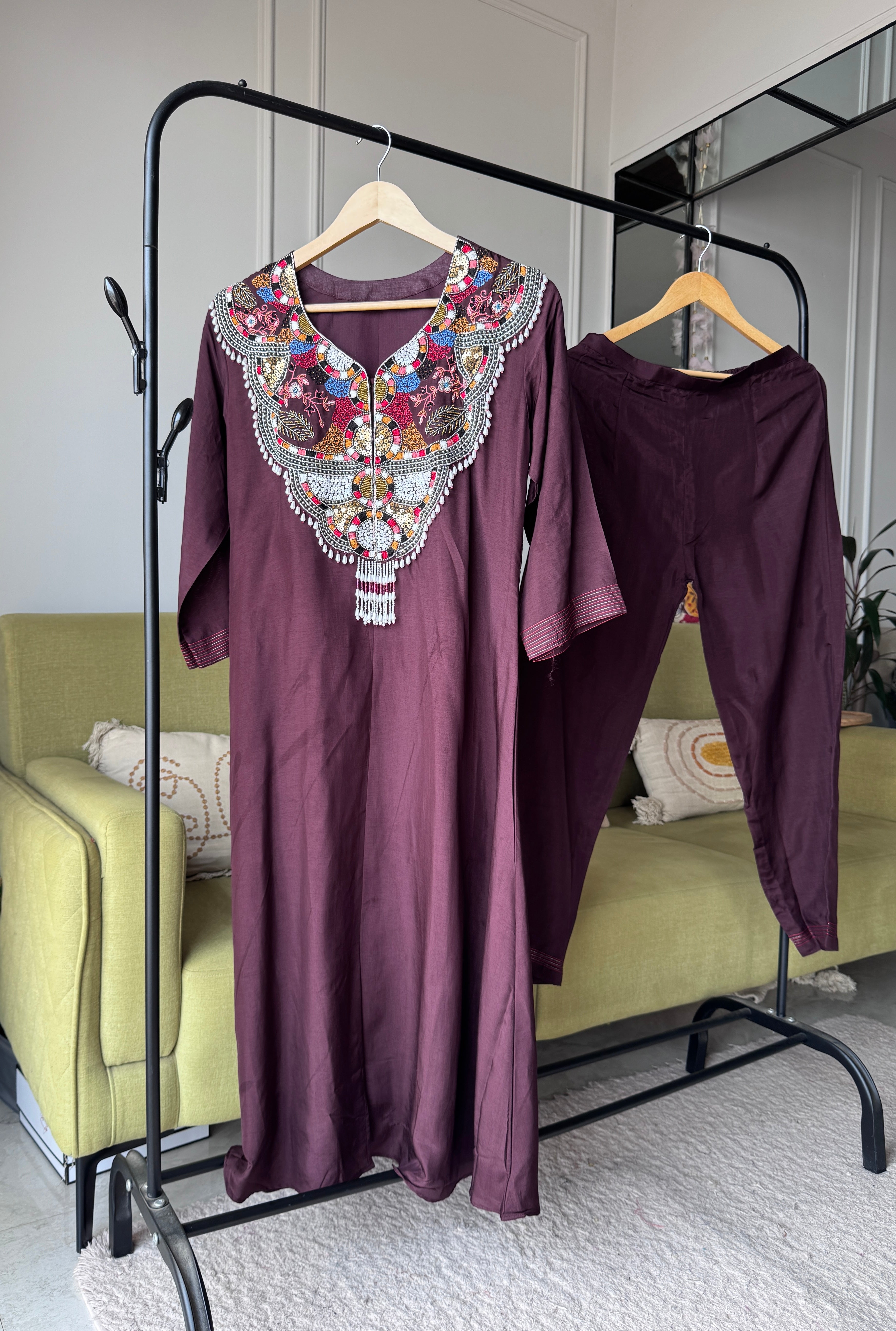 Niti Handwork Mul Chanderi Dress-Brown