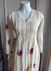 Jeevika embroidered mul cotton dress- White
