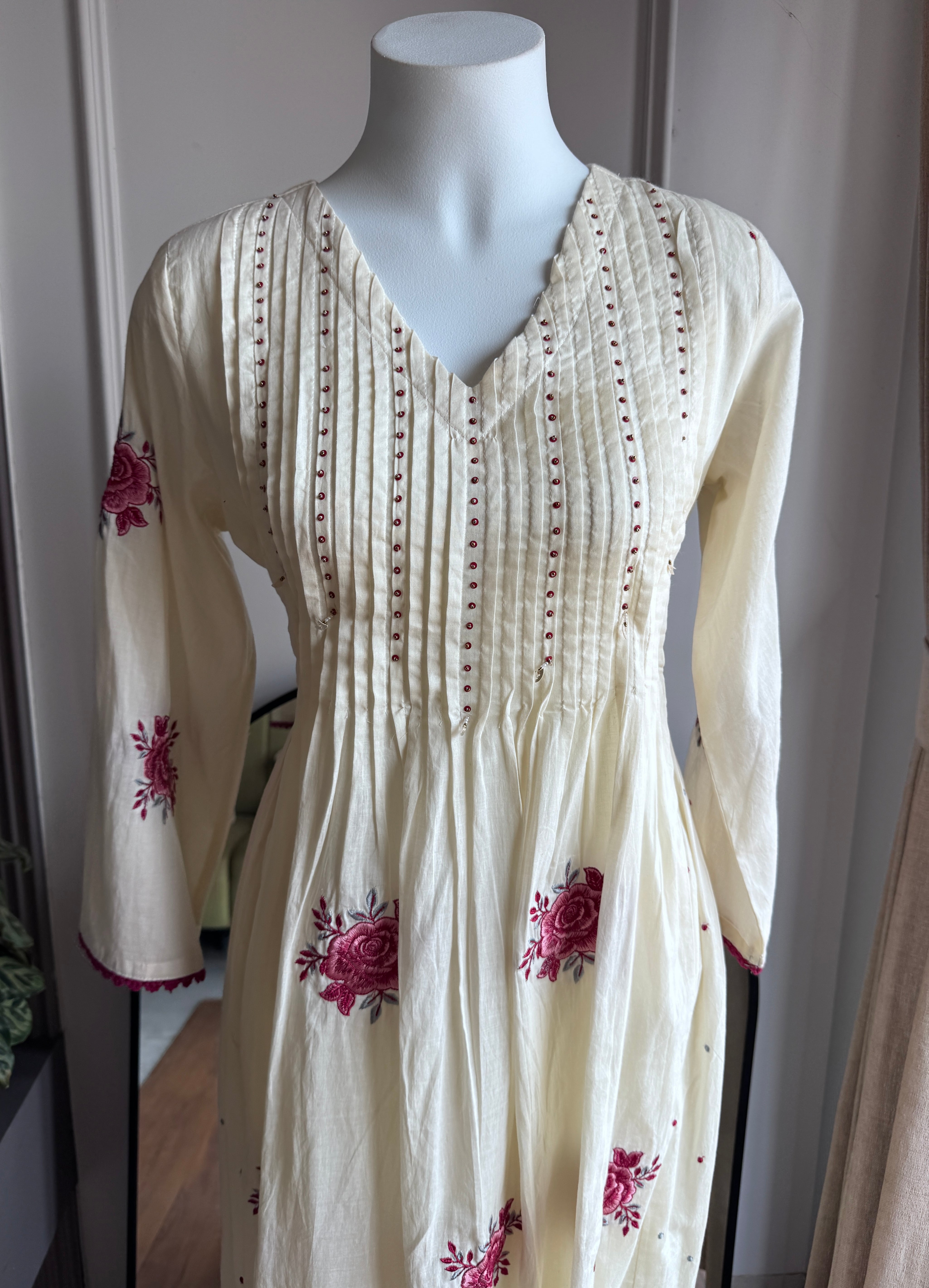 Jeevika embroidered mul cotton dress- White