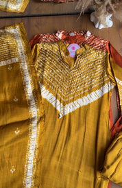 Mihika Bandhani gajji silk straight cut dress- Yellow
